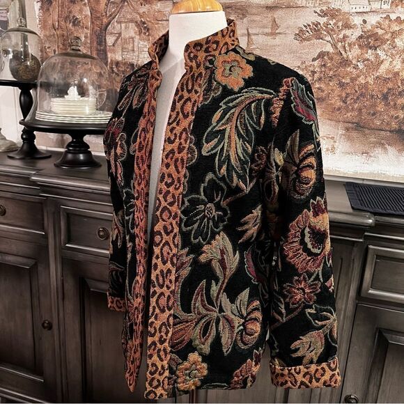 Dress Barn Brocade Open Tan Oversized Blazer size Small - Picture 3 of 6